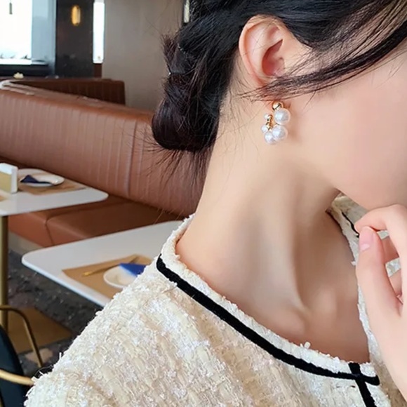 “Now & Forever" Luxury Pearl Gold Mini Hoop Statement Minimalist Dainty Earrings - Picture 4 of 7